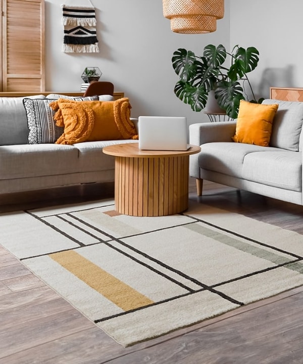 レトロモダンな雰囲気漂うミニマルなライン柄が魅力的なウィルトン織りラグ ＜ミケ＞