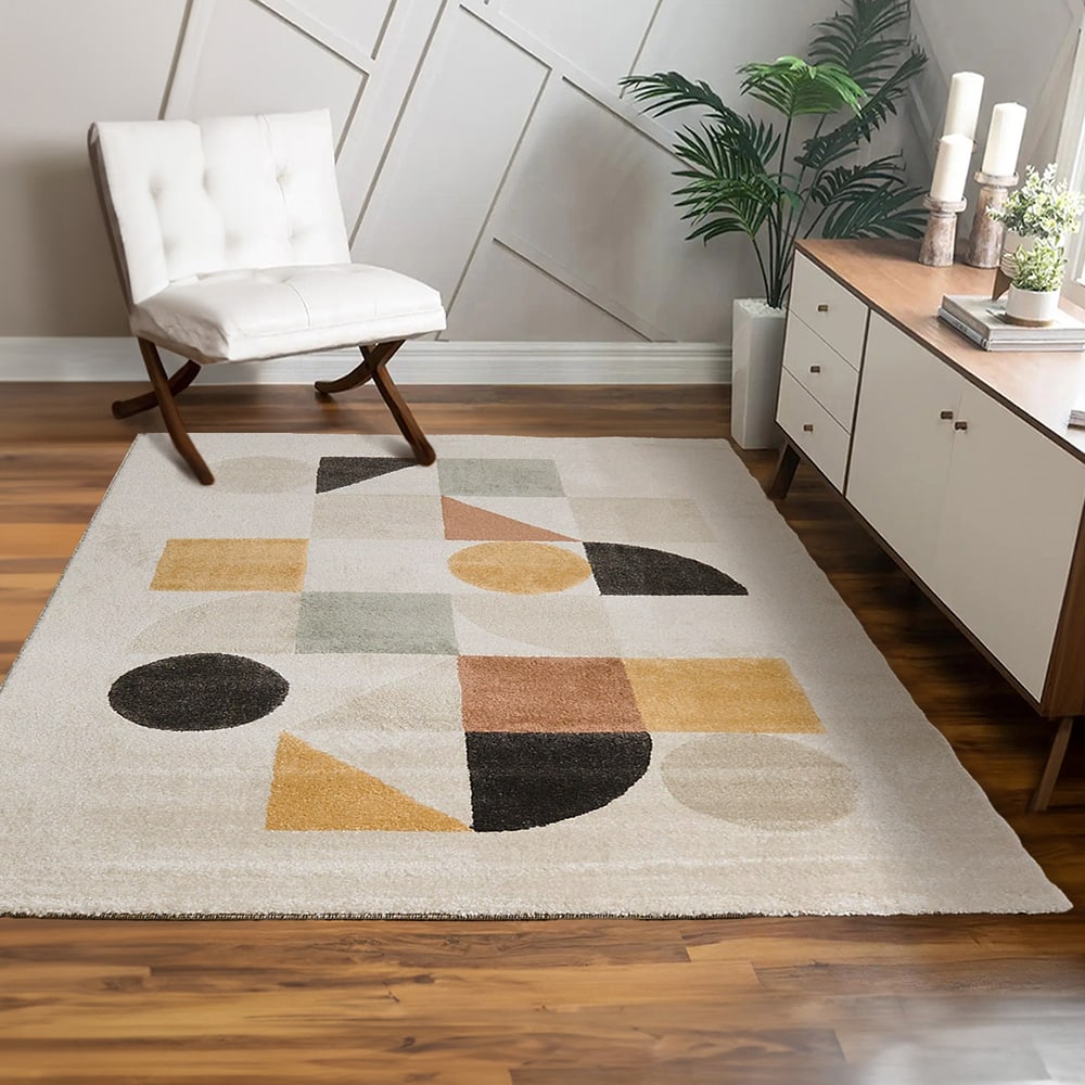 レトロモダンな幾何学柄が魅力的なウィルトン織りラグˎˊ˗