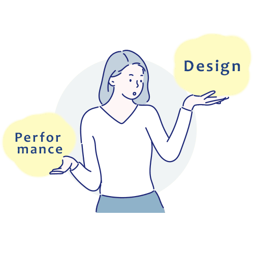 「機能」と「デザイン」2つの要素で悩んでいる女性