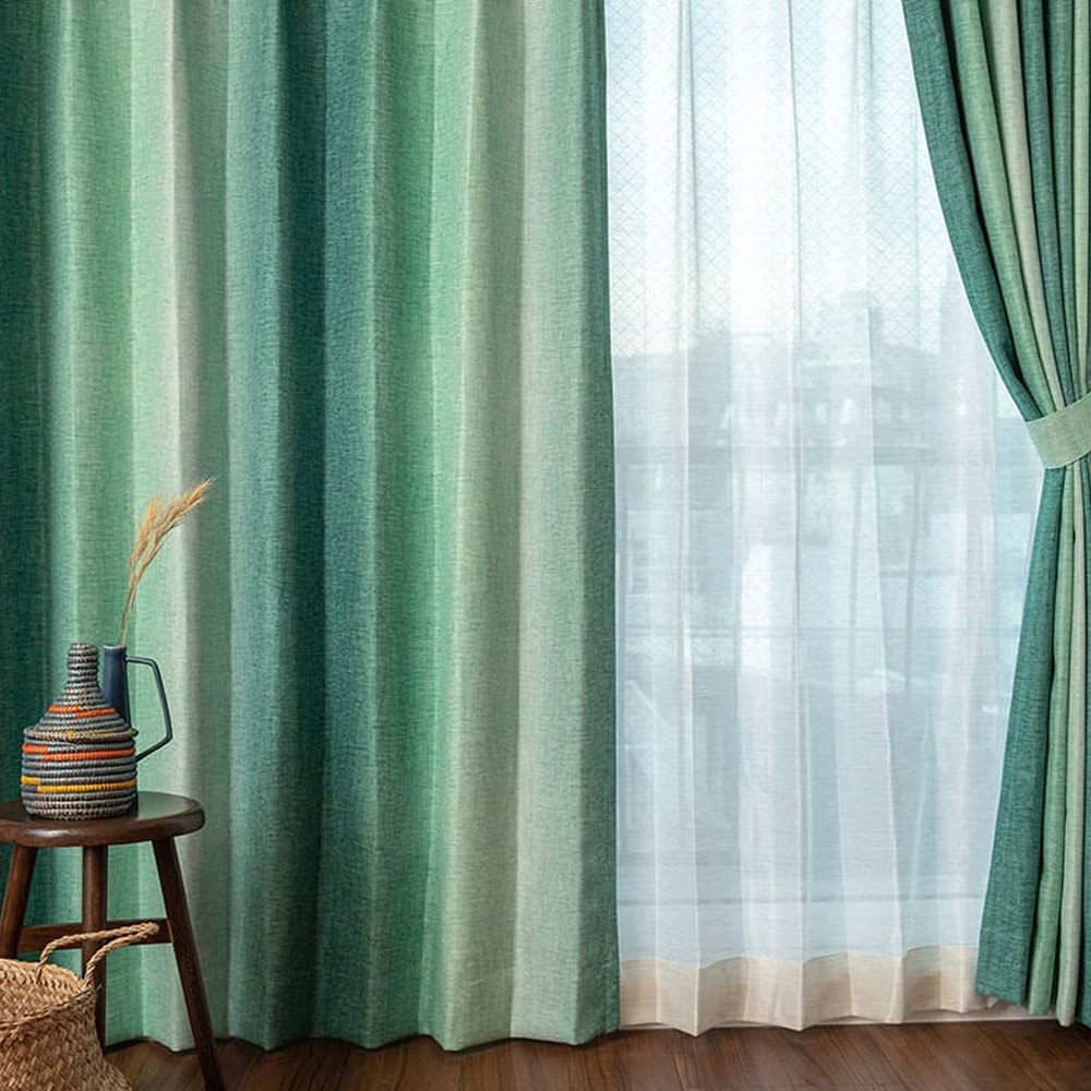【最短・翌日出荷】アフリカン 1級遮光カーテン 売れてます！ゆったりと流れるアフリカンタイムをお部屋に ＜グラデ グリーン＞