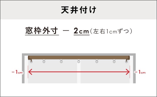 カーテンレール採寸方法　機能レールで天井付けの場合