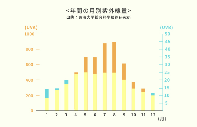 年間の月別紫外線量のグラフ
