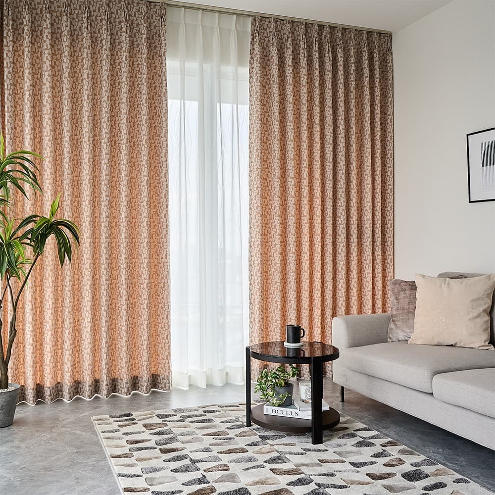 モール糸を織り込んだ幾何学柄のナチュラルモダンカーテン ＜モダニア＞