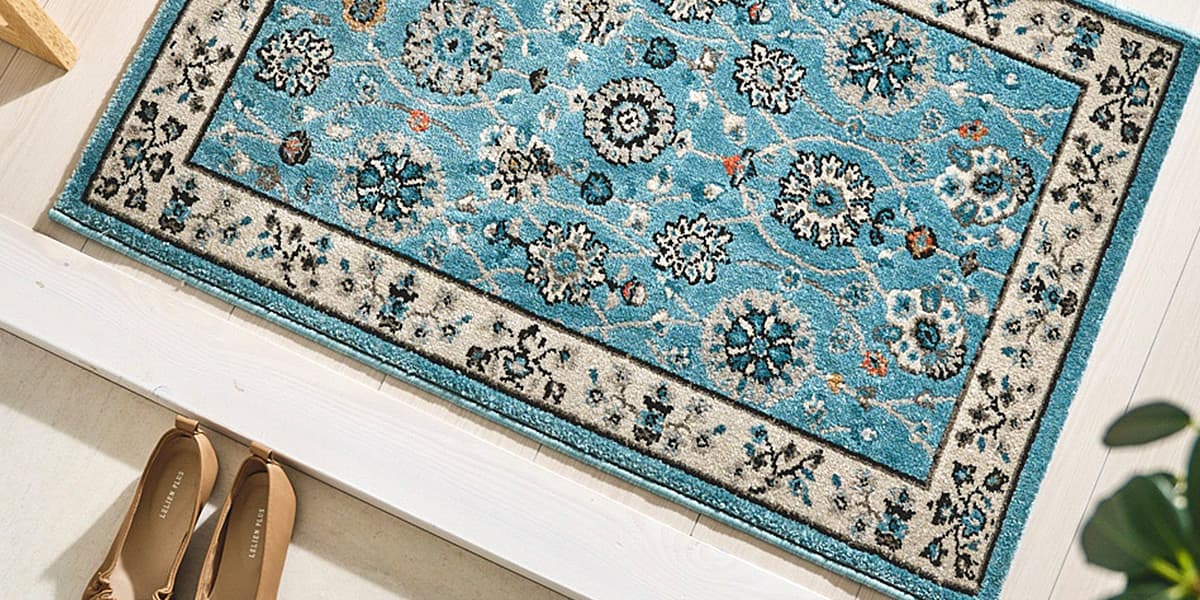 玄関マット オリエンタルなパターンが美しく爽やかなカラーリング ＜パメラ＞＞