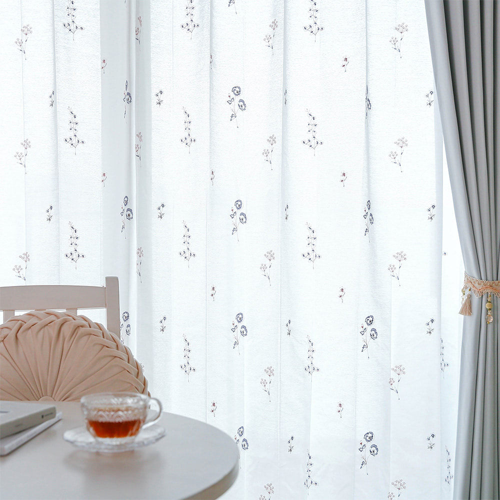 花柄 レース カーテンセット 当店オリジナル 刺繍レースカーテン×遮光カーテンのセット ＜プランタン コーディネートセット＞