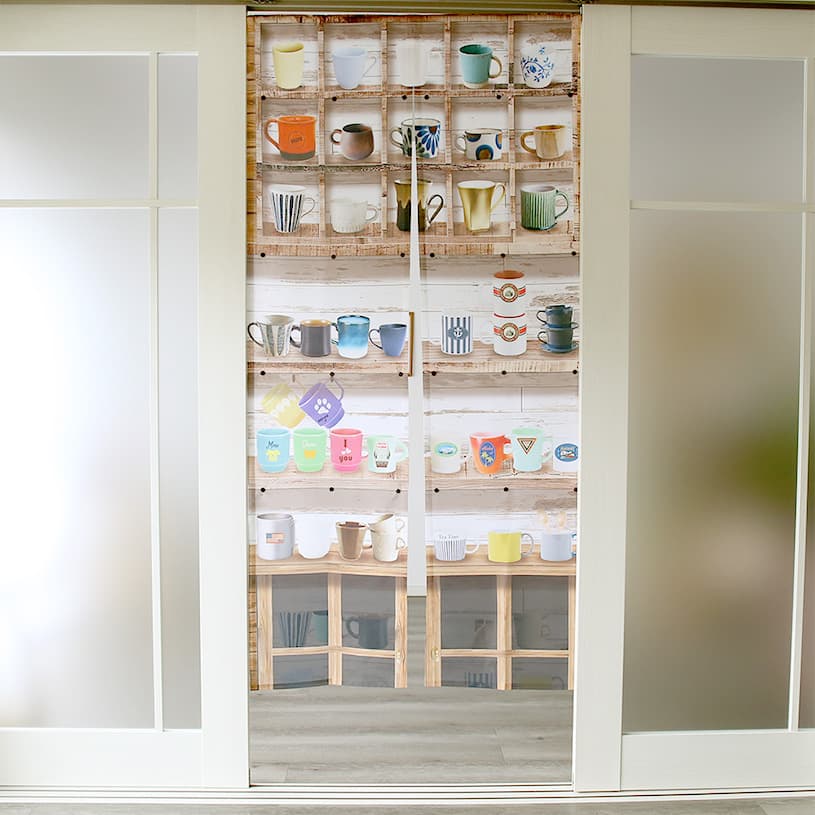 のれん ウォッシャブル ボタンで簡単調節♪好きな高さに変えられる高さ調節のれん ＜カップシェルフ＞