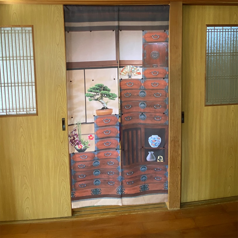 のれん ウォッシャブル ボタンで簡単調節♪好きな高さに変えられる高さ調節のれん ＜和階段＞