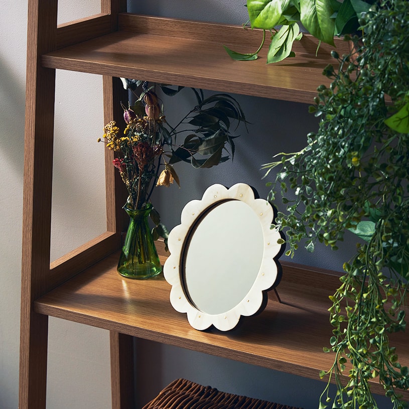 【最短・翌日出荷】モロッカン ボーンフラワーミラー ホワイト