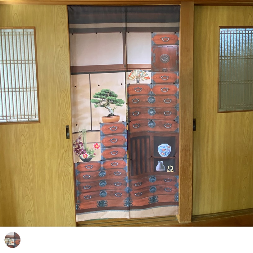 のれん ウォッシャブル ボタンで簡単調節♪好きな高さに変えられる高さ調節のれん ＜和階段＞