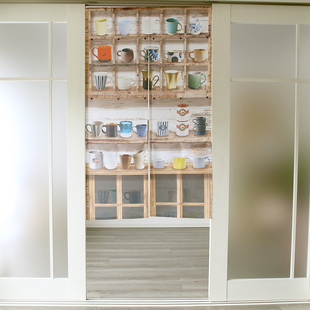 のれん ウォッシャブル ボタンで簡単調節♪好きな高さに変えられる高さ調節のれん ＜カップシェルフ＞02