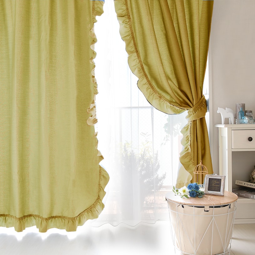 韓国フリルスタイル カーテン さりげないヘリンボーン柄が洗練された雰囲気を引き立てる、上品で繊細なフリルカーテン＜ダリアン フリル＞