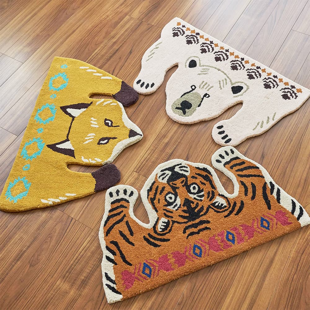 ラグ 癒される表情のアニマルたちがかわいいセパレートタイプのラグ＜アニマルアクセントラグ＞