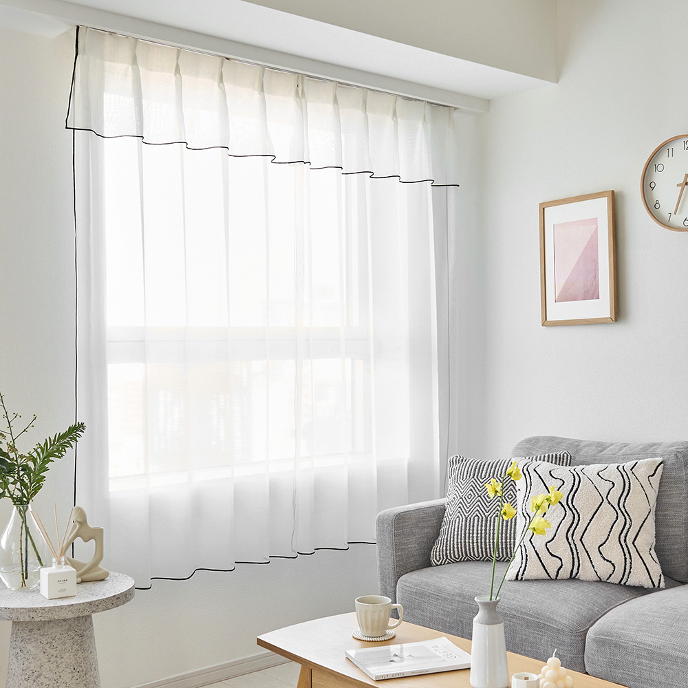 フリルレースカーテン 甘すぎない可愛さを求めるあなたに！TOPにフリルをあしらったパイピングレースカーテン ＜パイピングフリル＞