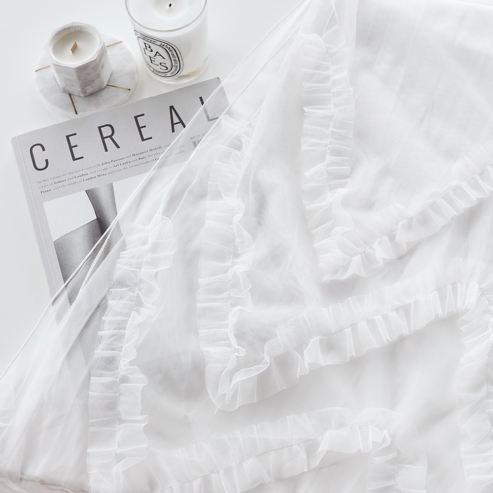 ウエディングレース リュクスな雰囲気が薫る 雪の結晶を連想させるフリルレースカーテン ＜スノーフレークフリル ホワイト＞