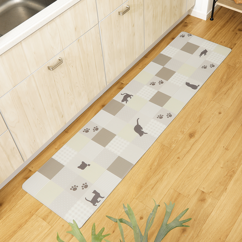 キッチンマット 水も汚れも怖くない！お手入れ簡単マット＜ねこのおうち＞