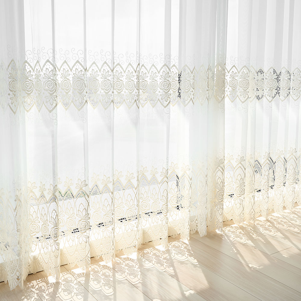 刺繍レースカーテン エレガントさとナチュラルさを兼ね備えた 優美な刺繍レースカーテン ＜アルフリーダ アイボリー＞
